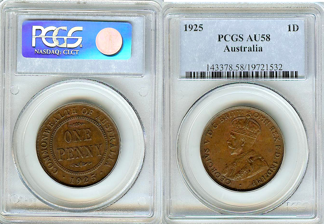 Australian Penny 1925 PCGS AU58